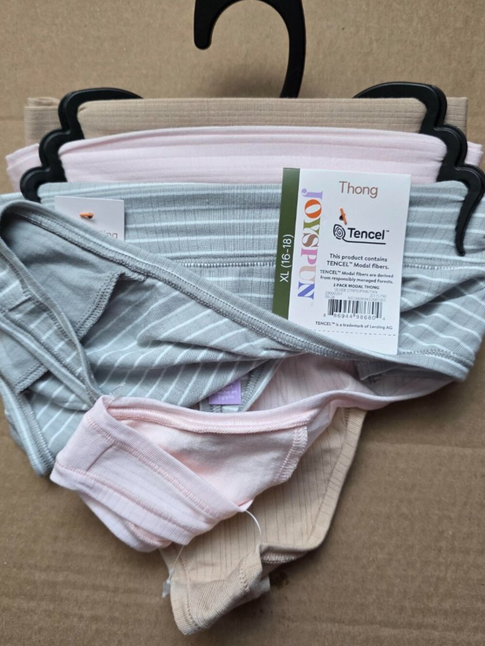 Joyspun Women's Ribbed Modal Thong Panties, 3-Pack Size XL (16-18) - Picture 4 of 6